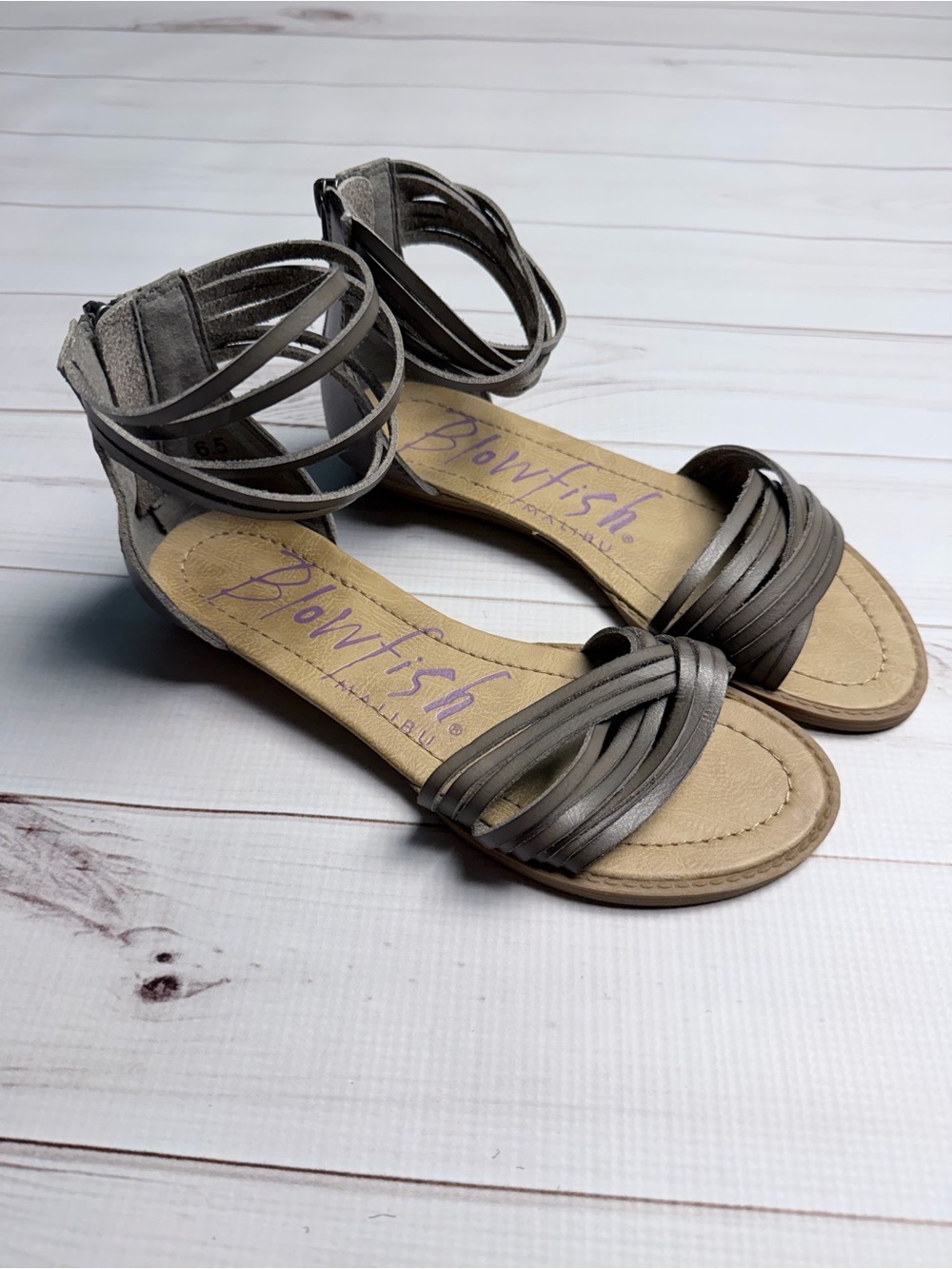 Blowfish Metallic Gray Multi-Strap Ankle Wrap Sandals